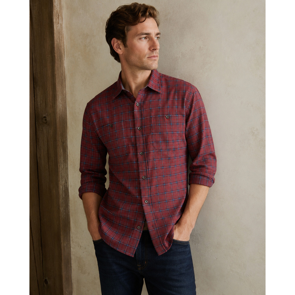 Wrangler  Flex For Comfort Men's Red Plaid Long Sleeve Button Down Shirt  2XL